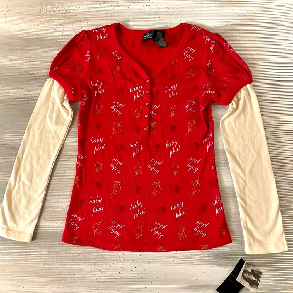 Baby Phat Girls Long Sleeve Shirt Size Large Red and White